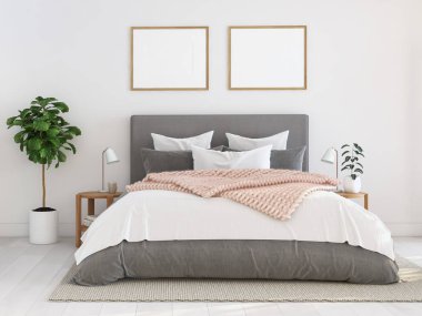 bir daire içinde yeni modern yatak odası. 3D render