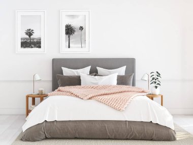bir daire içinde yeni modern yatak odası. 3D render