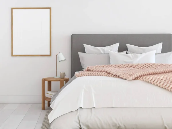 Нова сучасна спальня в квартирі. 3D візуалізація — стокове фото