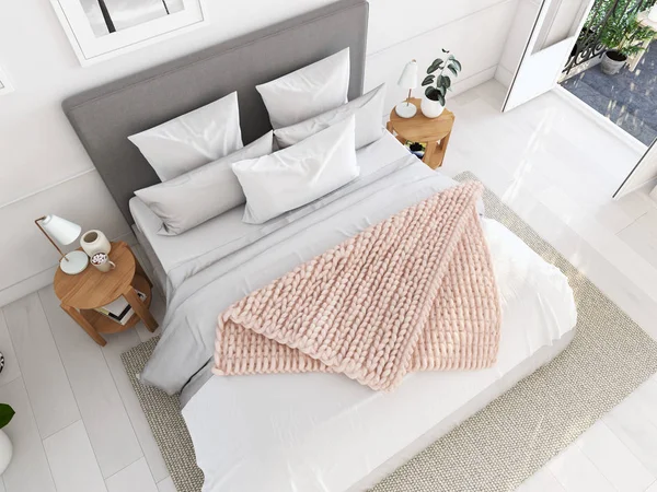 Νέα σύγχρονη κρεβατοκάμαρα σε ένα διαμέρισμα. 3D rendering — Φωτογραφία Αρχείου