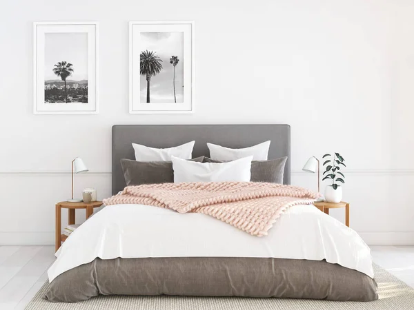 Нова сучасна спальня в квартирі. 3D візуалізація — стокове фото