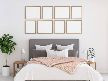 bir daire içinde yeni modern yatak odası. 3D render
