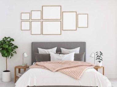 bir daire içinde yeni modern yatak odası. 3D render