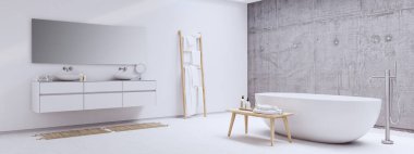 yeni modern zen banyo beyaz duvar ile. 3D render