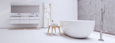 yeni modern zen banyo beyaz duvar ile. 3D render