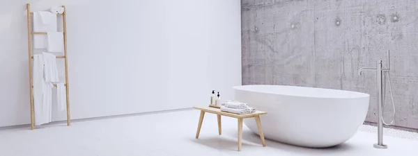 Neues modernes Zen-Badezimmer mit weißer Wand. 3D-Darstellung — Stockfoto