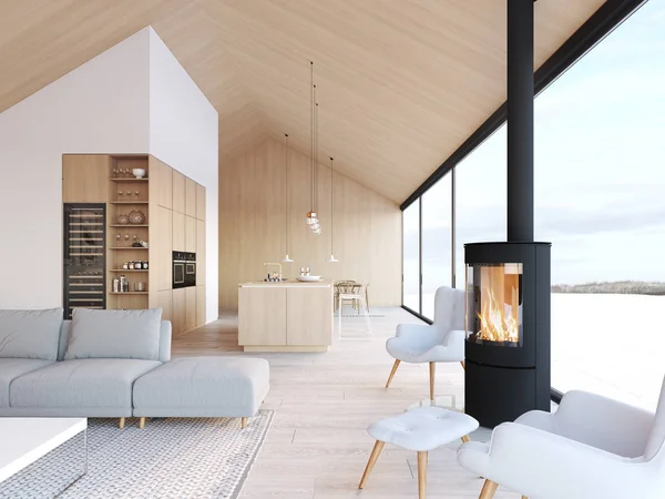 Nouveau loft scandinave moderne appartement. Rendu 3d — Photo