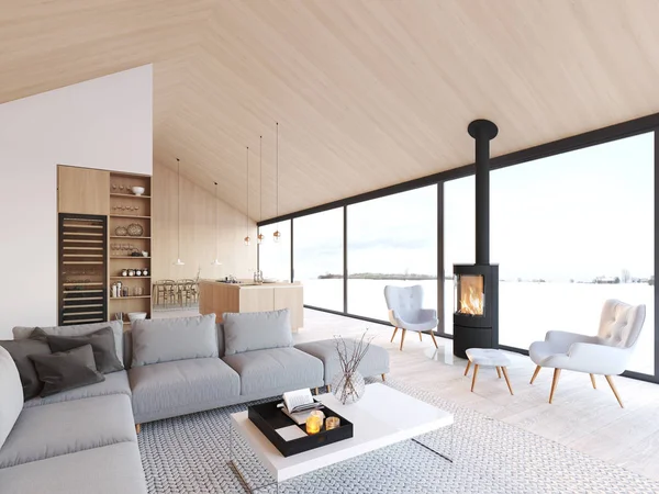 Nouveau loft scandinave moderne appartement. Rendu 3d — Photo