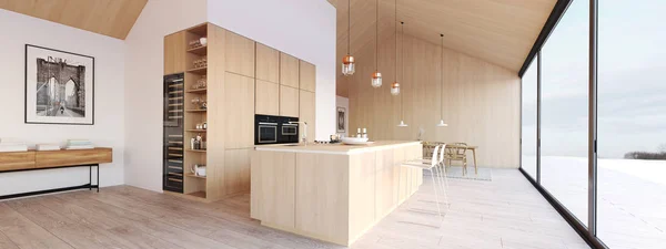 Νέο σύγχρονο σκανδιναβικό loft διαμέρισμα. 3D rendering — Φωτογραφία Αρχείου
