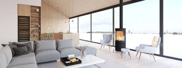 Nieuwe moderne Scandinavische loft appartement. 3D-rendering — Stockfoto