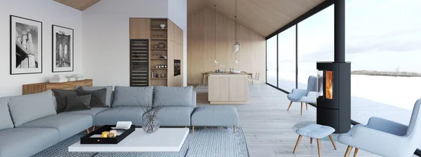 Nieuwe moderne Scandinavische loft appartement. 3D-rendering — Stockfoto