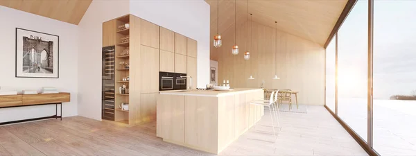 Nowy nowoczesny skandynawski loft Apartament. renderowania 3D — Zdjęcie stockowe