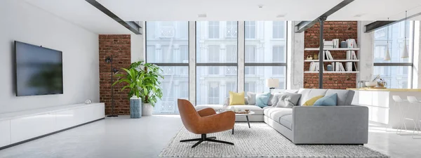 Nuevo apartamento loft moderno de la ciudad. renderizado 3d — Foto de Stock