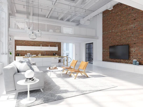 Nieuwe moderne stad loft appartement. 3D-rendering — Stockfoto