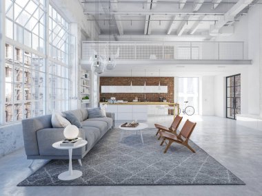 Yeni modern city loft daire. 3D render