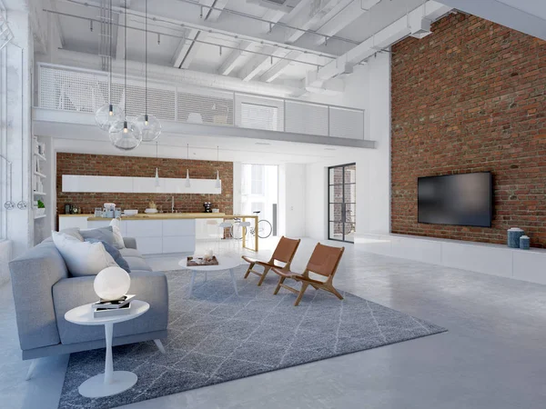 Nowy apartament loft nowoczesnego miasta. renderowania 3D — Zdjęcie stockowe