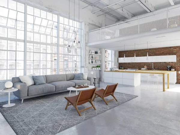 Nowy apartament loft nowoczesnego miasta. renderowania 3D — Zdjęcie stockowe