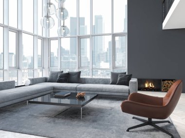 Yeni modern İskandinav loft daire. 3D render