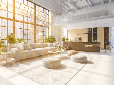3d-çizimde yeni bir modern şehir loft daire.