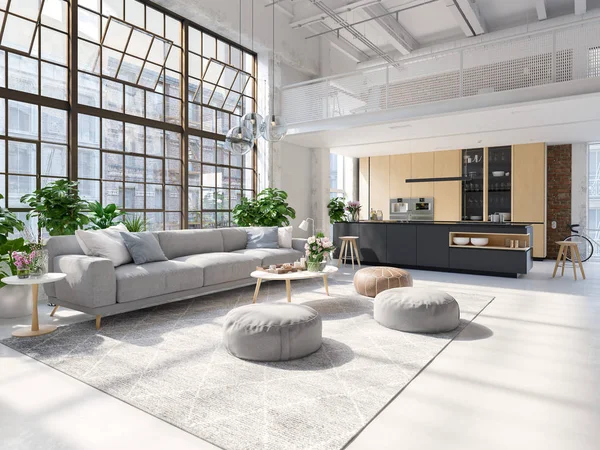 3D-εικόνα από ένα νέο διαμέρισμα loft σύγχρονη πόλη. — Φωτογραφία Αρχείου