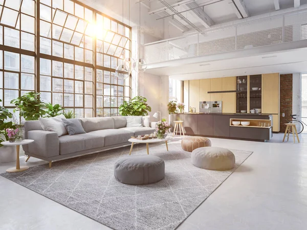 3D-illusztrációja egy új modern city loft lakás. — Stock Fotó