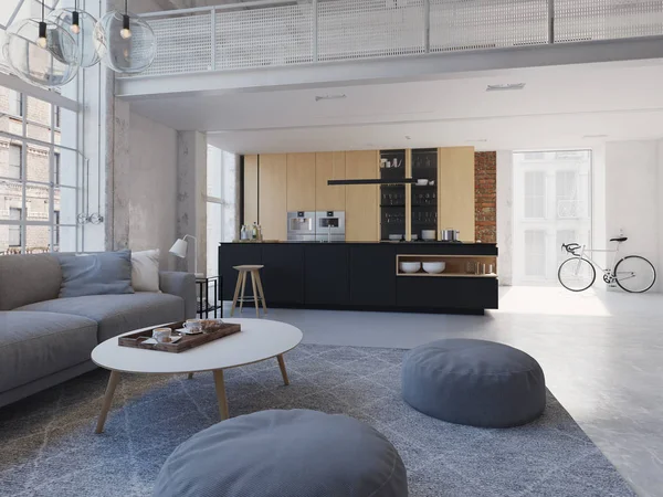 3D-Ilustração de um novo apartamento moderno loft da cidade . — Fotografia de Stock