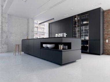 3d-çizimde yeni bir modern şehir loft daire.