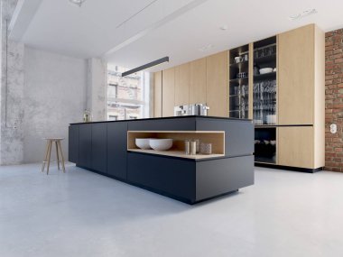 3d-çizimde yeni bir modern şehir loft daire.