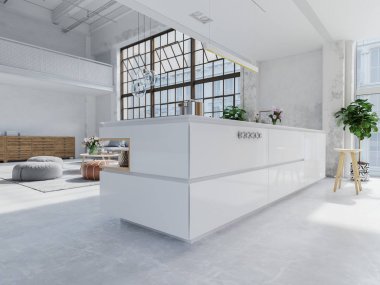3d-çizimde yeni bir modern şehir loft daire.