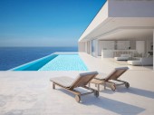 3D-Illustration. Moderne Luxus-Sommervilla mit Infinity-Pool