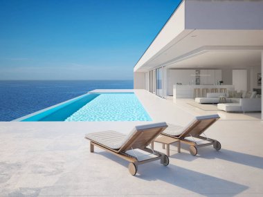 3D-illüstrasyon. modern lüks yaz havuzlu villa Infinity