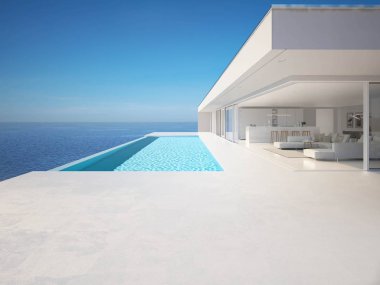 3D-illüstrasyon. modern lüks yaz havuzlu villa Infinity