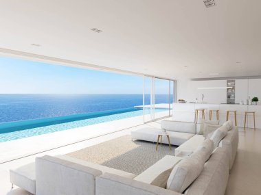 3D-illüstrasyon. modern lüks yaz havuzlu villa Infinity