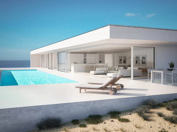 3D-illustration. modern sommaren lyxvilla med infinity-pool — Stockfoto