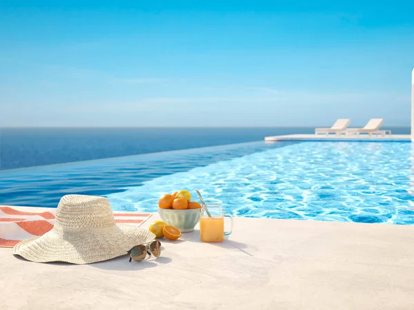 3D-Illustration. modern luxury infinity pool with summer accessoires — Stock Photo, Image