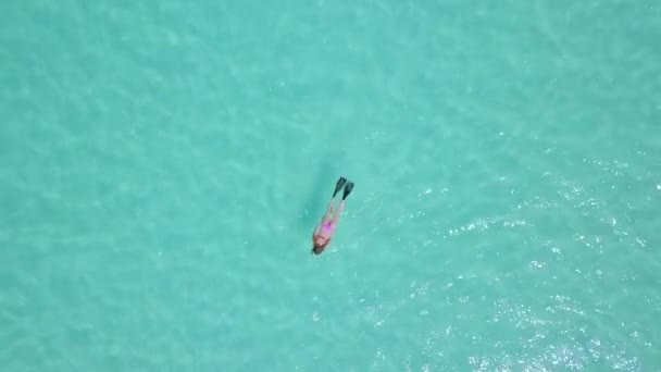 Snorkeler fêmea em águas turquesa. exuma bahamas — Vídeo de Stock