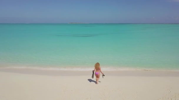 在绿松石水域的女性浮潜者。exuma bahamas — 图库视频影像