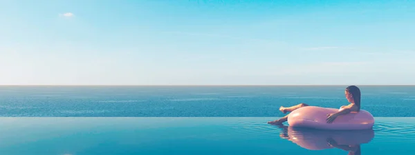 3D-Ilustración de la mujer nadando en flotador en una piscina . — Foto de Stock