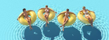 3D-Illustration of women swimming on float in a pool. clipart
