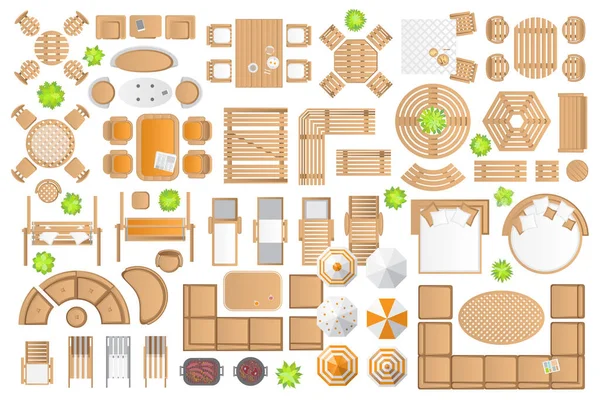 Icons set. Outdoor furniture and patio items. Isolated Vector Illustration. Furniture store