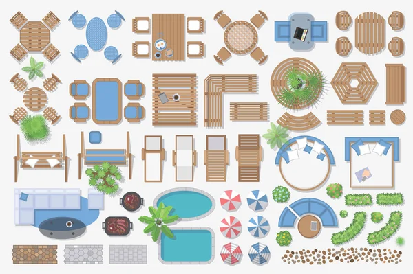 Icons set. Outdoor furniture and patio items. Isolated Vector Illustration. Furniture store