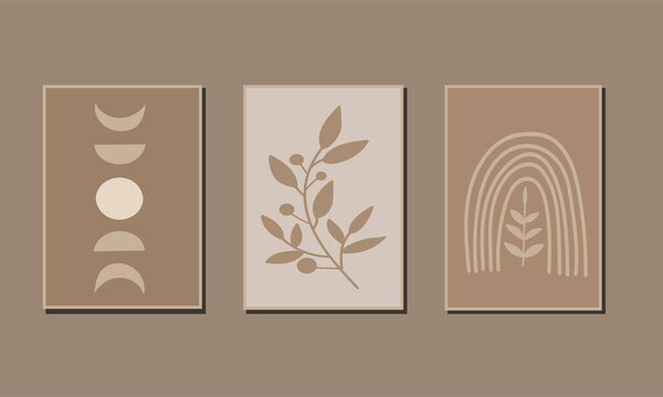 Галерея настенного искусства набор из 3 печатных минималистская печать. Стены для спальни, гостиной и офиса Dcor. Векторные элементы ручной работы.