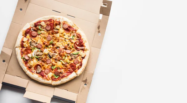 Top View Pizza Brown Box Simple Food Eating Concepts — Stock Photo, Image