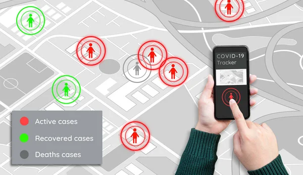 Covid-19 tracker application.Protect yourself.health and medical. virus outbreak.technology solution for life
