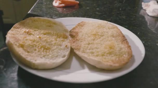 Azeite Extra Virgem Pão Quente Torrado Bolinho Antequera Delicioso Saudável — Vídeo de Stock