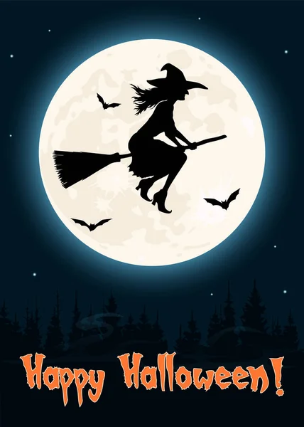 Sihirli süpürge Cadılar Bayramı tebrik kartı çizim üzerinde uçan cadı