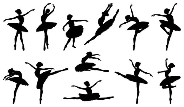 Bailarina Tutú Silueta Ballet Danza Poses — Vector de stock