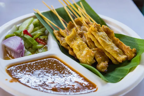 Carne Porco Grelhada Cozinha Grelhada Taling Chan Floating Markett Bangkok — Fotografia de Stock