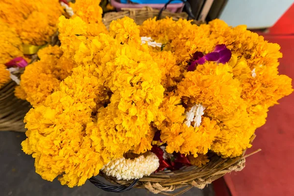 Garland Flowers Place Overlap Make Beautiful Marigold Crown Flower Use Stock Image