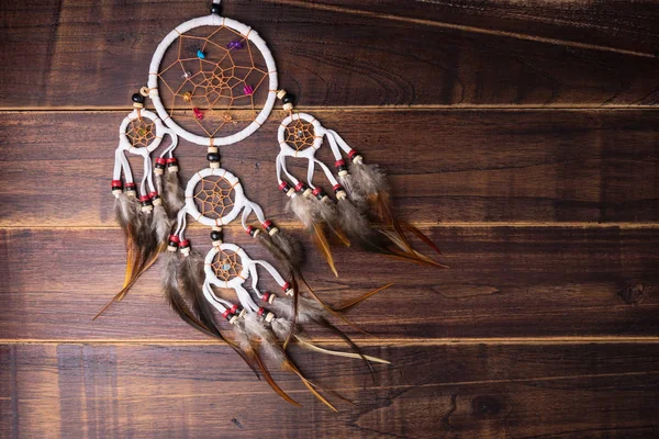 Dream Catcher Feathers Threads Beads Rope Hanging Spiritual Folk American — Stock Photo, Image